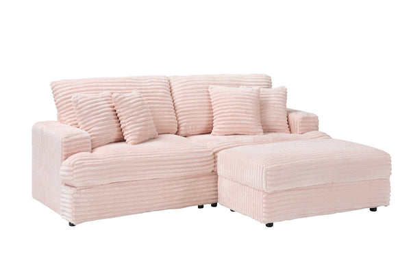 English Elm 82 Inches Pink Corduroy Sofa With Storage Footstool & 4 Pillows – Stylish Comfort For Your Living Room W1658S00105
