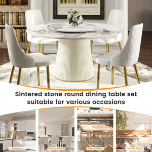 English Elm 59.05 "Modern Round Dining Table With Sintered Stone Top & Lazy Susan – Seats 6-8 People Comfortably" W1535S00451