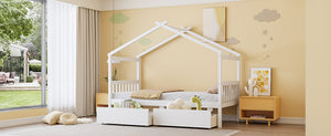 English Elm Twin House Bed Solid Pine Kids Cottage Frame with Storage Drawers Imaginative Room N708P309245K