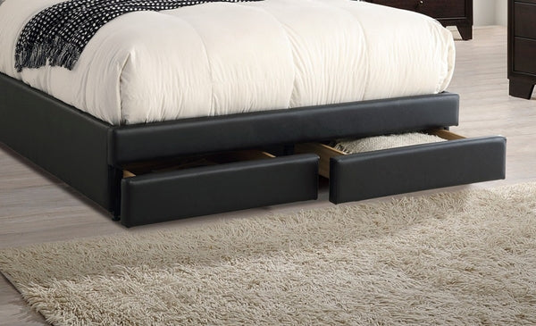 English Elm Black Luxurious Queen Bed with Hidden Storage Drawers Upholstered Faux Leather Modern Frame Black 64 L x 49 W x 5 H B011S02013
