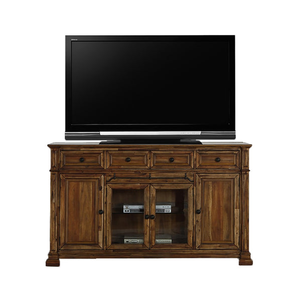 English Elm Barclay Acacia Wood Media Console Fully Assembled Rustic Storage with Glass Doors B108P481224