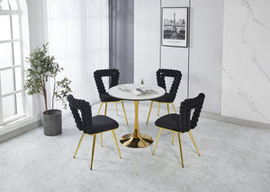 English Elm Modern upholstered dining chairs (set of 2) Gold & Black fabric, powder-coated steel legs, comfy backrest, rust-proof elegance W234P188003