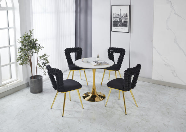English Elm Modern upholstered dining chairs (set of 2) Gold & Black fabric, powder-coated steel legs, comfy backrest, rust-proof elegance W234P188003