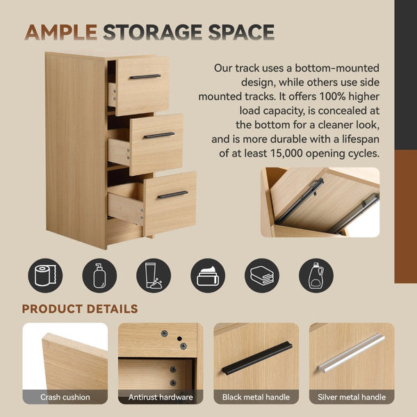 English Elm 12" Wall-mounted Oak Plywood Bathroom Linen Cabinet Slim Floating Single Door Storage W3450P440610