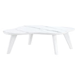 English Elm Modern Minimalist White Imitation Marble Tabletop Coffee Table. Solid Wood Spray Painted Desk Legs, Cloud Shape To Give You A New Experience, Computer Desk. Suitable For Dining and Living Rooms.