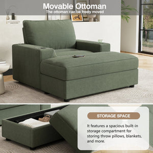 English Elm Christopher Knight Home® - 42.8" Oversized Chaise Lounge with Storage Ottoman, Corduroy Upholstery, USB Port & Cup Holders for Cozy Living Space Green N765P350851N