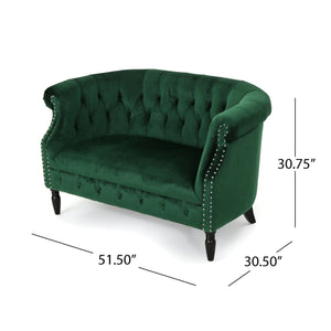 English Elm Christopher Knight Home® - LOVESEAT Chesterfield Velvet Loveseat with Deep Button Tufting, Scrolled Arms & Nailhead Trim for Elegant Comfort Emerald 61203.00NVLTEMD