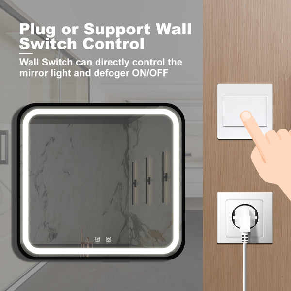 English Elm 32*32inch Black Aluminum LED Vanity Mirror - Dimmable Touch, CRI95, Anti-Fog, Wall Switch, IP54 W1992P210906