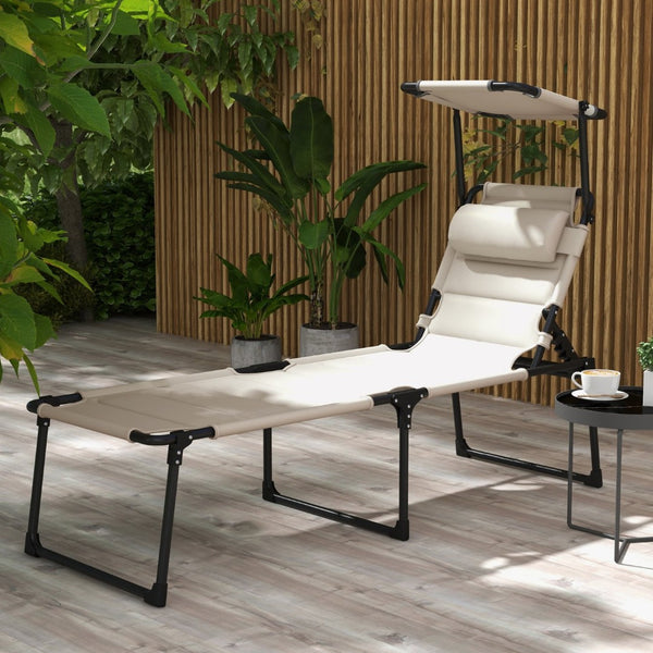 English Elm Outsunny Adjustable Outdoor Lounge Chair With Sunshade, Pillow & Folding Design For Ultimate Comfort W2225P200577-GIGA