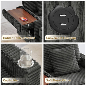 English Elm Comfortable Chenille Chaise Lounge Chair with Usb Port Hidden Storage Ottoman W3705P476389