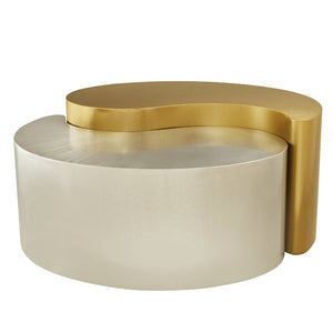 English Elm Ying Yang Modern Coffee Table - Sculptural Iron Frame In Gold & Silver, Perfect For Stylish Living Rooms G150108938-GIGA