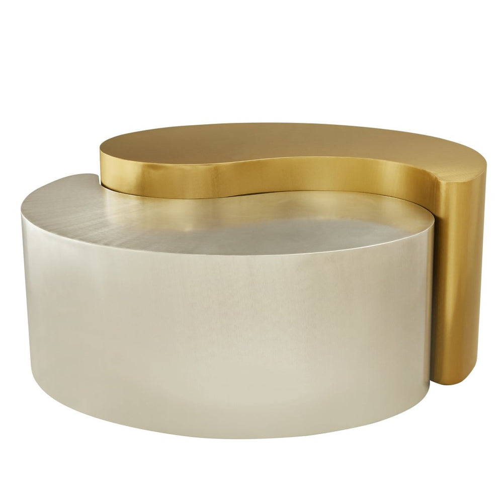 English Elm Ying Yang Modern Coffee Table - Sculptural Design With Durable Metal Frame In Stunning Gold & Silver B009140741-GIGA