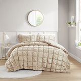 Intelligent Design Velvet Dream Puff Casual 3 Piece Comforter Set ID10-2338 Tan