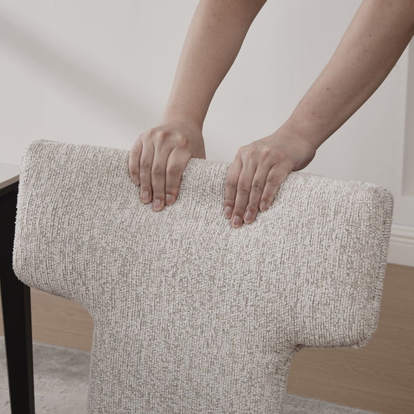 English Elm 22.05" Modern Upholstered Chenille Dining Chair Set of 4 with Rubberwood Legs, Curved Armless Comfort Beige W3189S00003