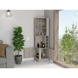 English Elm Syrah Corner Bar Cabinet with 8 Bottle Cubbies, Double Doors, Glass Rack and Display Nook Light Gray 46 L x 23 W x 7 H B200P242413