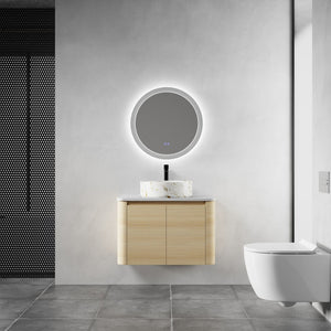 English Elm 30'' Wall-Mounted Bathroom Vanity With Elegant Ceramic Sink, Soft-Close Doors & Space-Saving Design W999S00464