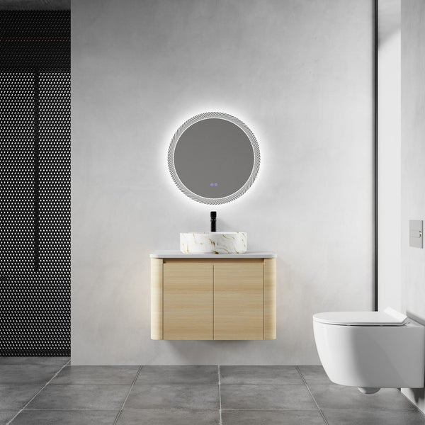 English Elm 30'' Wall-Mounted Bathroom Vanity With Elegant Ceramic Sink, Soft-Close Doors & Space-Saving Design W999S00464