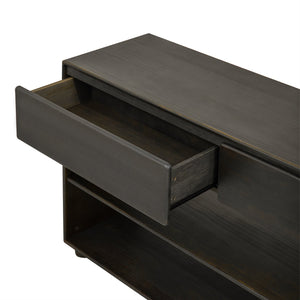 English Elm TREXM Elegant Console Table with Drawers and Shelf, Solid Wood Legs, Sleek No-Handle Design for Entryway Espresso N715P233434P