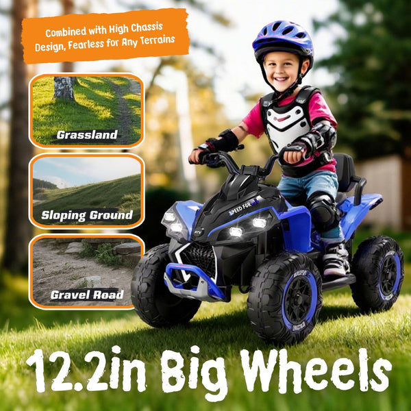 English Elm 24v Kids Electric Atv Xxxl Off-road Ride on with Remote Parental Control and Bluetooth Blue W1578P228313