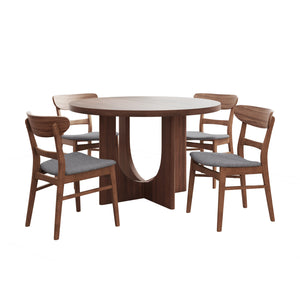 English Elm Christopher Knight Home® - 5PCS Mid-Century Modern Dining Set with Round Wood Table and Upholstered Fabric Chairs, Sleek Design Cappuccino,Walnut 58915.00DGY_N771P240935T