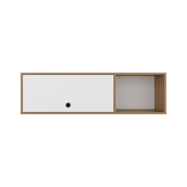 English Elm Sahara 47" Wide One-Door Wall Cabinet with 3 Shelves, Pull-Up Door, White & Natural Oak Finish B070P337156