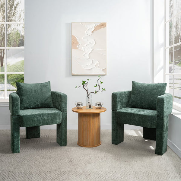 English Elm Modern Chenille 3-Leg Dining Chair with Ergonomic Arms and Removable Pillow, Supportive Comfy Accent Seating for Small Spaces Dark Green 31.5 L x 27.76 W x 15.16 H W1716P280600