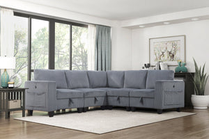 English Elm 5-Piece Modular Sectional with Hidden Storage Drawers, Side Pockets & USB Charging Ports Corduroy Dark Gray 26 L x 29 W x 15.75 H B011S01076