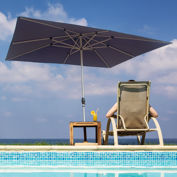 English Elm Rectangle Patio Umbrella with Crank Lift and Tilt, UV-Resistant 180G Polyester Canopy, Ventilated Shade (Base Not Included) Navy Blue W1859P353557