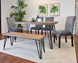 English Elm Ashzo 6-Piece Dining Set, Hairpin Dining Table With 4 Chairs and Bench, 3 Color Options