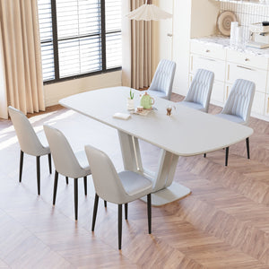 English Elm 62.99-78.74" Expandable Dining Table Set For 2-8 With 6 Padded Chairs, Modern U-Shaped Design & Comfort W2189S00720