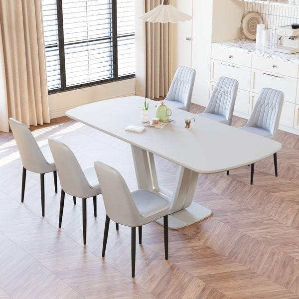 English Elm 62.99-78.74" Expandable Dining Table Set For 2-8 With 6 Padded Chairs, Modern U-Shaped Design & Comfort W2189S00720