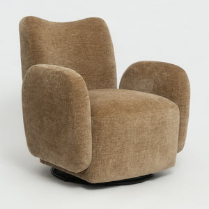 English Elm 360° 360 Swivel Accent Chair Plush Chenille Upholstered Circular Seat for Living Room Office Camel+Brown W2901P463504