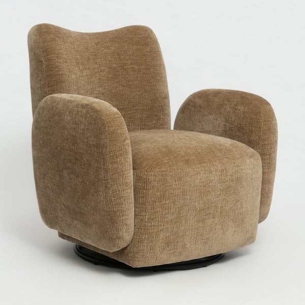 English Elm 360° 360 Swivel Accent Chair Plush Chenille Upholstered Circular Seat for Living Room Office Camel+Brown W2901P463504
