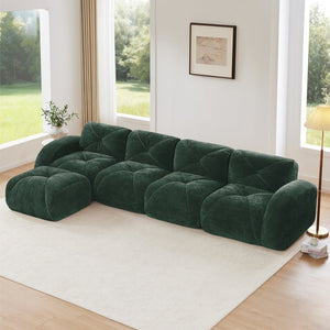 English Elm L-shaped Modular Velvet Sectional Tufted Cloud Sofa with Ottoman for Living Room Green W714S01616