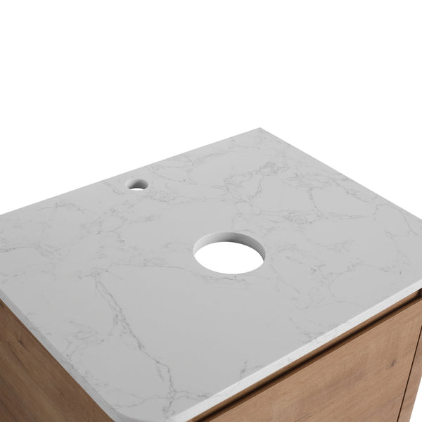 English Elm 24'' Wall-Mounted Bathroom Vanity with Soft-Close Door, Rounded Edges, Plywood Build, Space-Saving Design Imitative Oak W999P348976