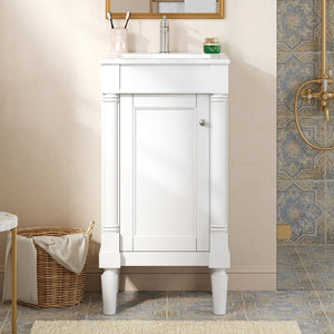 English Elm 18" French Style Vanity with Ceramic Sink Soft Close Door and Adjustable Shelf White N710P415332K
