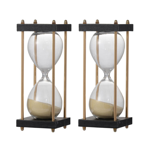 English Elm Set Of 2 Framed 15-Minute Hourglass With Tan Sand And Sturdy Metal Stand For Elegant Decor Display W2078P278802-GIGA