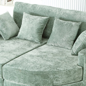 English Elm Swivel Barrel Accent Chair Chenille Tufted Round Club Seat for Living Room Lounge Green N719S002240F