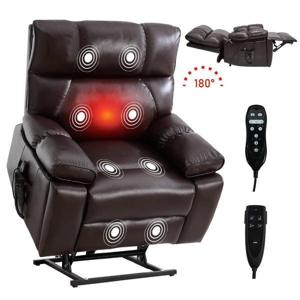 English Elm Brown Leatheraire Power Lift Recliner Dual Motor Massage Heat Heavy Duty 350lb W1803P340308