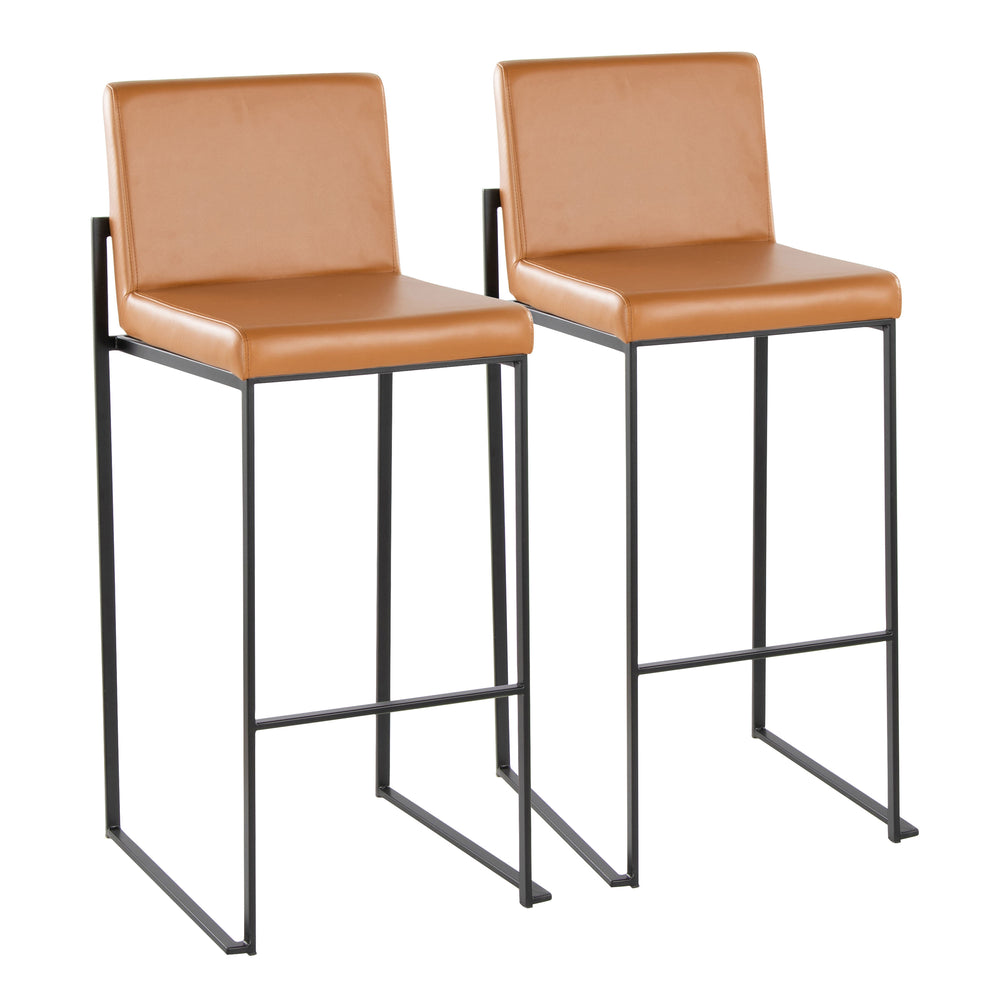 English Elm Fuji 30" Contemporary High Back Barstool Set of 2 - Camel Faux Leather, Padded Seat & Back, 250 lb B202P222205