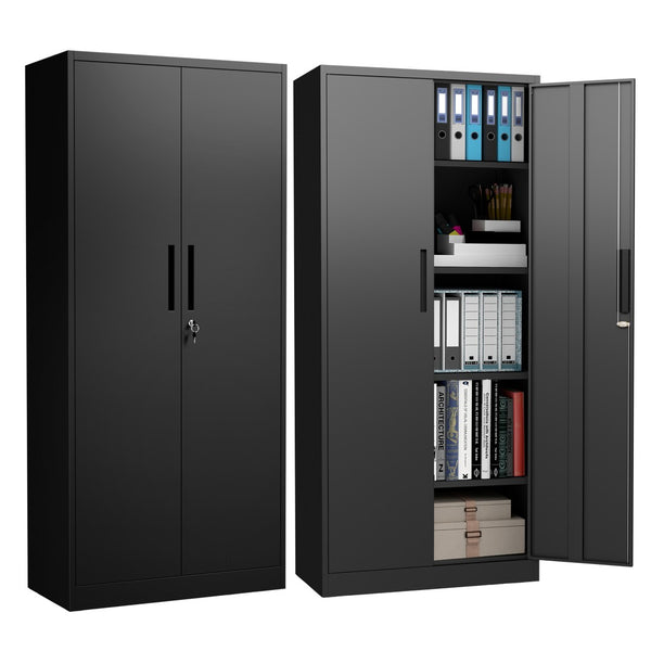 English Elm 72"h Steel Locking Storage Cabinet 4 Adjustable Shelves Powder Coated Garage Office W2735P457281