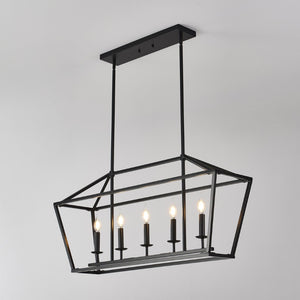 English Elm 7-light Industrial Matte Black Linear Pendant for Kitchen Island or Dining Room W5008P465026