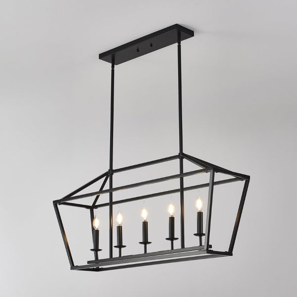 English Elm 7-light Industrial Matte Black Linear Pendant for Kitchen Island or Dining Room W5008P465026