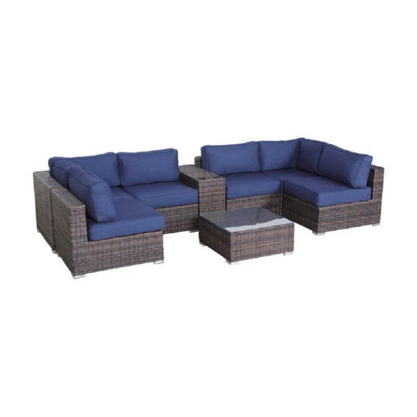 English Elm Fully Assembled 4-Person Rattan Patio Seating Set With Cushions, Table & Dual Cup Holders For Comfort B120S00162