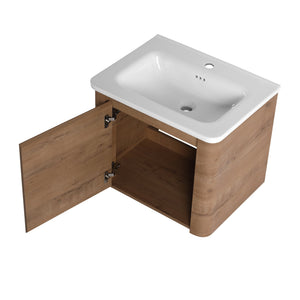 English Elm 24'' 24" Wall-Mounted Bathroom Vanity with Ceramic Sink, Soft-Close Door, Plywood Build, Space-Saving Design Imitative Oak W999P317928