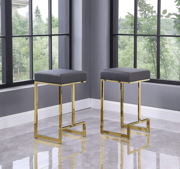 English Elm 25 in Backless Faux Leather Counter Stools with Brushed Gold Sled Base Set of 2 Grey-Gold B011P497733