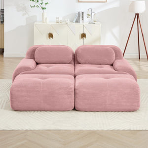 English Elm 2-seat Corduroy Modular Sectional Sofa Ergonomic Curved Design for Living Room Lounge W714S01405