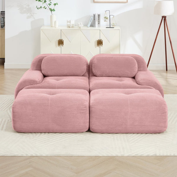 English Elm 2-seat Corduroy Modular Sectional Sofa Ergonomic Curved Design for Living Room Lounge W714S01405