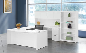 OSP Home Furnishings Napa Right U Sectional with Built-in Bookcase for Modern Family Room Storage NAPWHT-TYP14R