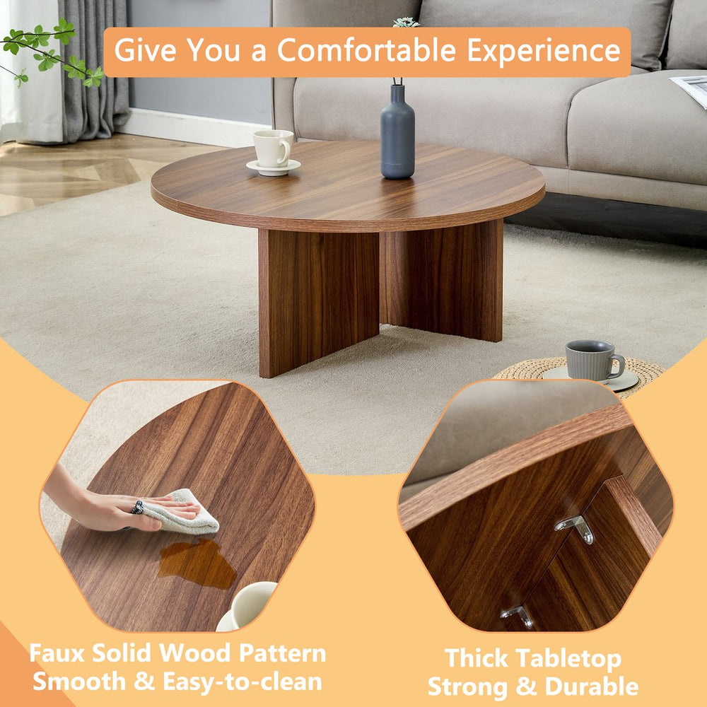 English Elm Versatile MDF Round Coffee Table with Modern Minimalist Nordic Design, Durable Scratch-Resistant Top Walnut W3226P278925